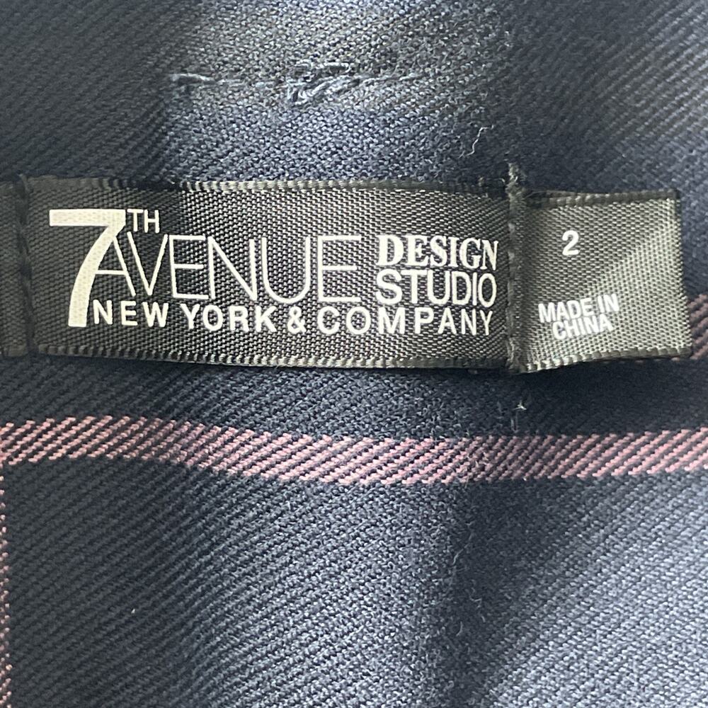 NY & Co 7th Ave 28x33 Women 2 Navy Pink Plaid Pants High Waist Wide Leg Academia - Picture 6 of 10